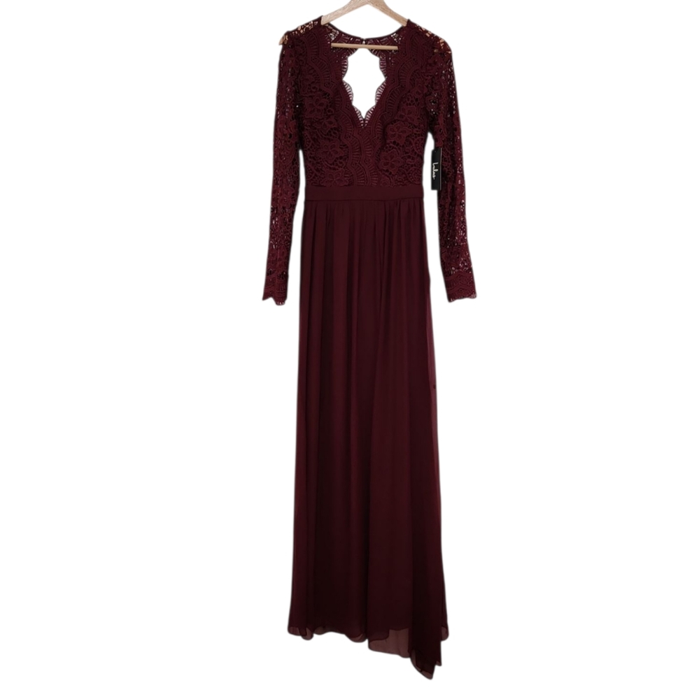 Lulus Awaken My Love Burgundy Long Sleeve Lace Maxi Dress Medium